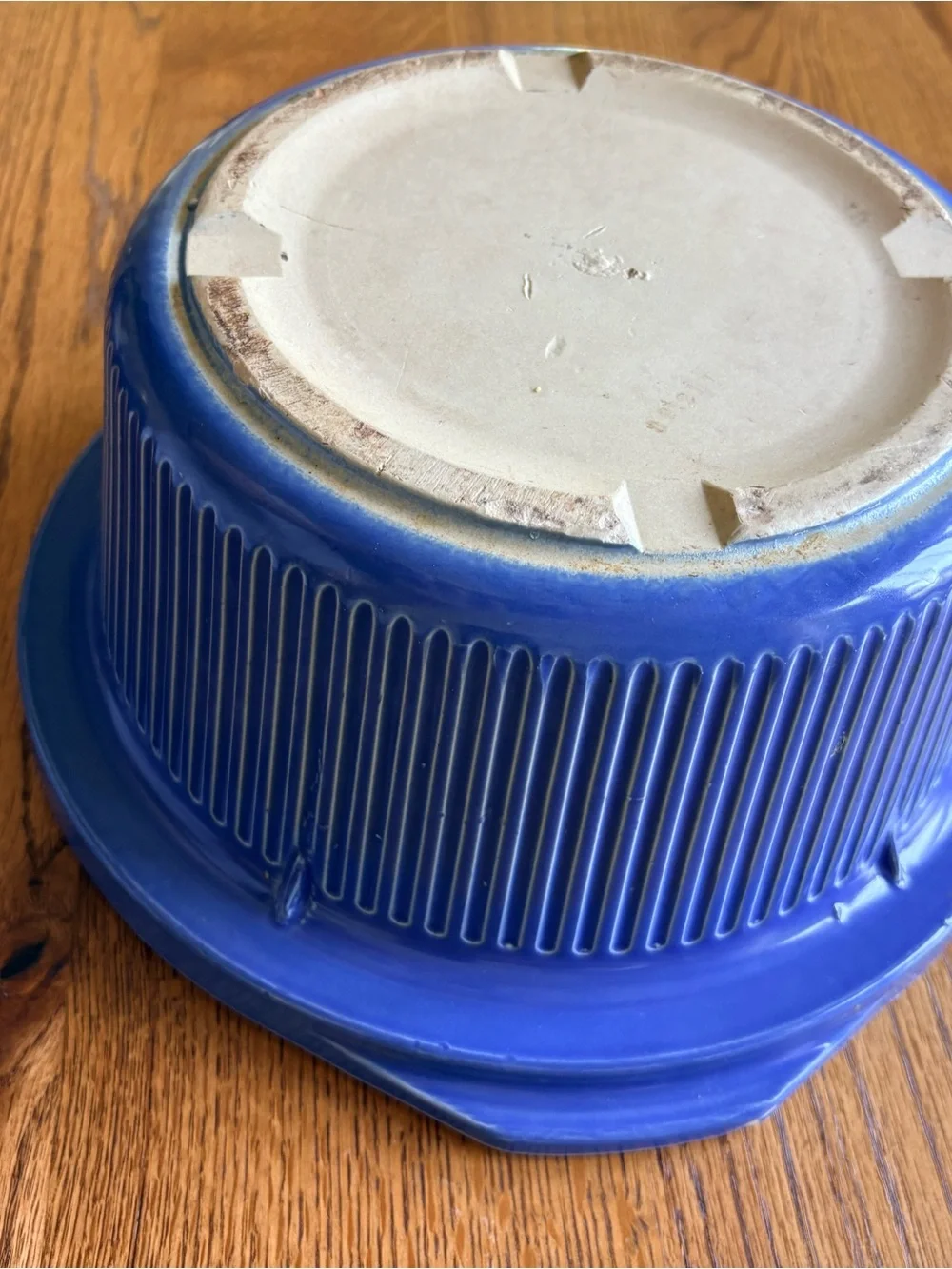 Vintage blue and cream ribbed Rival Crock for crockpot-